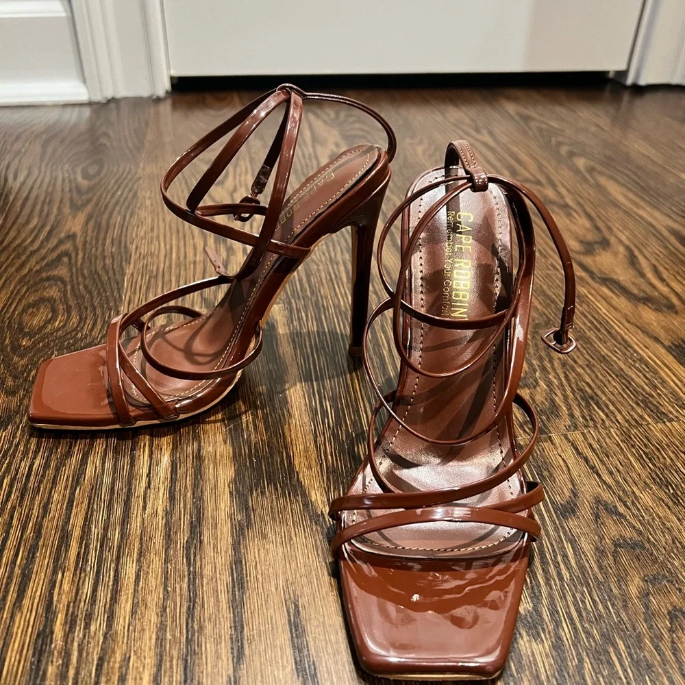 Brown Strappy Women's Heels - Picture 5 of 5
